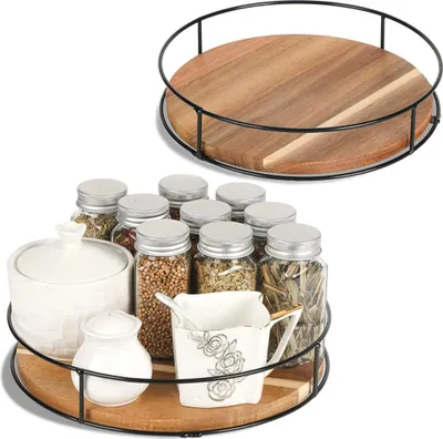 Produktbild von Gewürzregale, Gewürzregal, Küchenregal aus Edelstahl, Drehteller Organizer, 360° Drehbar Gewürzhalter, Getränkeregal