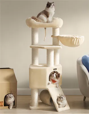 Produktbild von FEANDREA Kratzbaum größer, 141cm, dicken Säule, stabil, Kippschutz beige