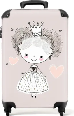 Produktbild von NoBoringSuitcases.com® Koffer Handgepäck Trolley Rollkoffer Kleine Reisekoffer mit 4 Rollen - Prinzessin - Kinder - Mädchen - Krone - Kleid - Cabin Size < 55x40x23 cm & 55x40x20 cm - Fotokoffer - Kabinenkoffer - BoardgepäckHandgepäck Koffer 55x35x20 cm, 36L,