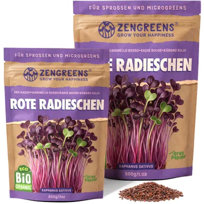 Produktbild von ZenGreens® Bio Rotes Radieschen Keimsaat 200 g – Sprossensamen für Microgreens