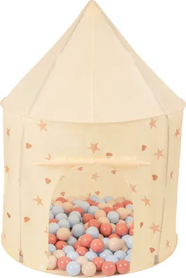 Produktbild von Selonis Kinderzelt Spielzelte 100X130cm/400 Bälle In Pavillonform Für Kinder Leicht Aufzubauen Tragbar Spielhaus Für Drinnen Und Draußen, Hellbeige: Pastellbeige/Pastellblau/Lachsfarben