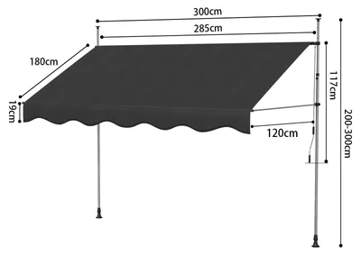 Obrázek produktu pro Výsuvná boční markýza – ochrana před pohledy a větrem na balkón – ruční ovládání – výškově nastavitelná – šířka 300 cm – černá