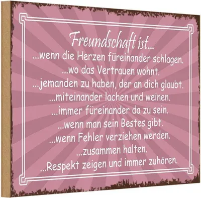 Produktbild von vianmo Holzschild 20x30 cm Freundschaft ist wenn Herze Dekoration