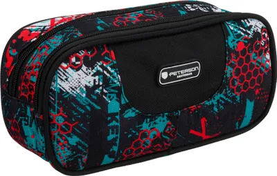 Obrázek produktu pro Školní penál Peterson polyester černý tyrkysový červený 22x11 cm