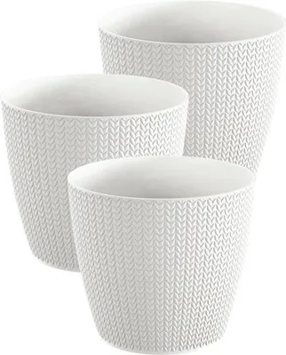 Image de Lot de 3 pots de fleurs Sumela 5 L avec système de drainage, couleur blanche, motif décoratif au crochet, pour l'intérieur et l'extérieur