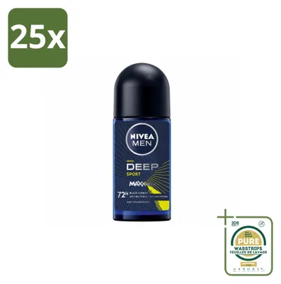 Immagine prodotto di 25 deodoranti roll-on NIVEA MEN Deep Sport - 50 ml - Confezione da 25 pezzi