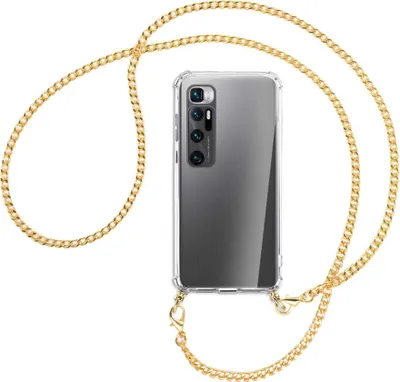 Produktbild von Handykette Backcover-Schutzhülle mit Band (Metall goldfarben) für Xiaomi Mi 10 Ultra - goldfarbene Kette
