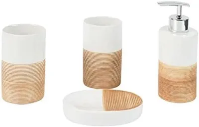 Produktbild von 4-teiliges Badzimmer-Accessoires-Set - Keramik Seifenhalter und Aufbewahrungsset