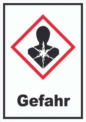 Produktbild von Schild Gesundheitsgefahr Gefahr Sensibilisierung der Atemwege hochkant A5 Rückseite selbstklebend