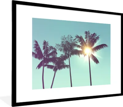 Produktbild von MuchoWow® Gerahmtes Poster Palmen - Sommer - Sonne 80x60 cm - Poster mit Schwarzem Bilderrahmen Wandposter Rahmen Foto Bilder - Schlafzimmer-Dekorationen - Fotoposter