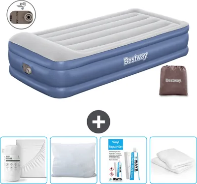 Image de Bestway Matelas gonflable - 1 personne - 97 x 191 x 46 cm - Gris/Bleu - Accessoires inclus