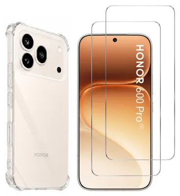 Produktbild von Stoßfeste Hülle für Honor 600 Pro 5G und 2 Displayschutzfolien aus gehärtetem Glas Phonillico®