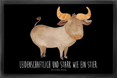 Produktbild von Mr. & Mrs. Panda fußmatte Sternzeichen Stier 60 x 90 cm - Schwarz - Geschenk, Schmutzfangmatte, Ochse, Fußabtreter, Schmutzfangteppich, Geburtstag Mai, Vorleger, Rind