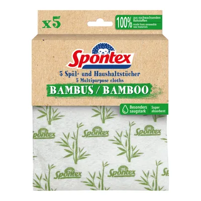 Zdjęcie produktu dla Spontex ściereczki do mycia naczyń i gospodarstwa domowego bambus 5-pak 1 szt