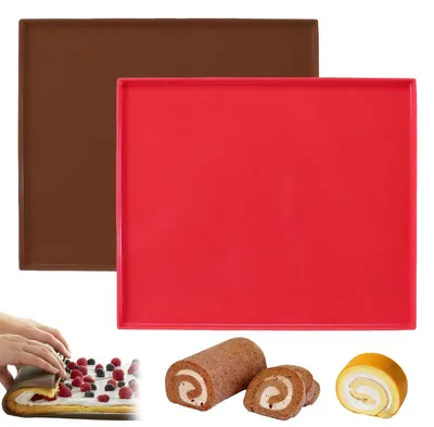 Image de Tapis de cuisson en silicone 2 pièces avec rebord, plaque de cuisson/tapis à pâtisserie en silicone, tapis de four en silicone antiadhésif, plaque de cuisson en silicone, tapis de cuisson réutilisable, antidérapant pour cupcakes, pâtisseries, gaufres (30,5 x 25,8 x 1 cm)