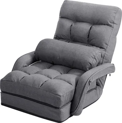 Produktbild von Costway Klappsofa, Grau, Modern, Multifunktional & verstellbar, mit Armlehnen & Kissen. Als Bodenstuhl nutzbar. Material: Feinleinen, Stahlrahmen, Schaumstoffpolsterung. Abnehmbarer Bezug. Maße gefaltet: 54x56x70 cm (LxBxH), Liegefläche: 102x55 cm (LxB)
