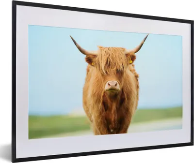Produktbild von MuchoWow® Gerahmtes Poster Schottischer Highlander - Haare - Gras 60x40 cm - Poster mit Schwarzem Bilderrahmen Wandposter Rahmen Foto Bilder - Schlafzimmer - Plakat in Rahmen - Drucken