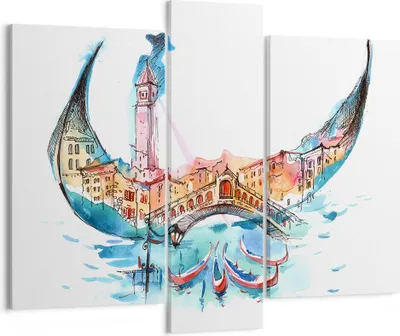 Produktbild von Bild auf Leinwand - Leinwandbild - Gondel Gondoliere illustration Kultur - 95x80cm - Wand Bild - Wanddeko - Leinwanddruck - Bilder - Kunstdruck - Leinwand bilder - Wandkunst - CB95x80-3039