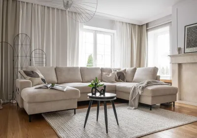 Produktbild von MIUFORM Lofty Lilly - Ecksofa mit Bettfunktion und Bettkasten U-FORM RECHTS - 303 x 197 cm - Beige - Sofa Schlafsofa Couch
