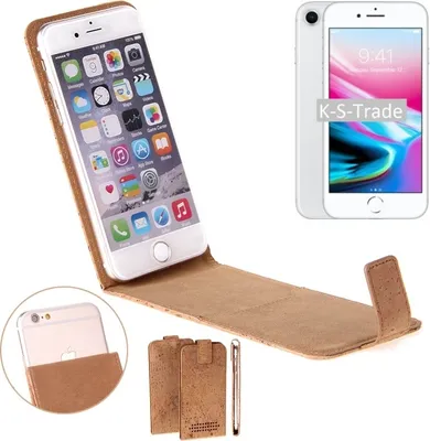 Produktbild von K-S-Trade Handy Hülle kompatibel mit Apple iPhone 8 Kork-Hülle Flipstyle Case Schutz Hülle Kork Case Hülle Flip cover Klapphülle Tasche, braun 1x