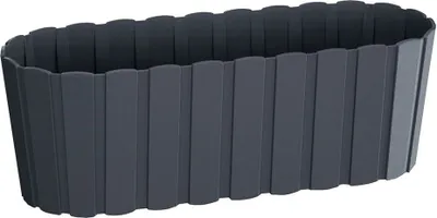 A dark gray planter box with a ribbed texture.