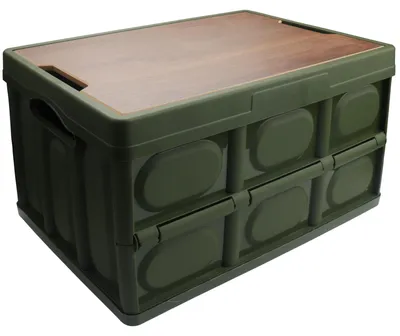 Faltbare Aufbewahrungsbox 30 L mit Holzdeckel, Camping, Grün