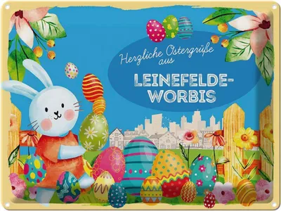 Produktbild von vianmo Blechschild 30x40 cm Ostern Ostergrüße LEINEFELDE-WORBIS Gruß