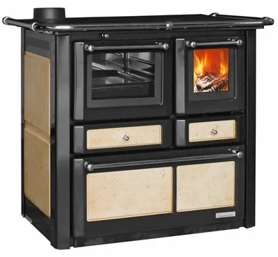 Produktbild von Festbrennstoffherd Westminster K85F beige Backofen links mit Stahlplatten-Kochfeld