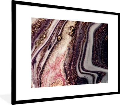 Produktbild von MuchoWow® Gerahmtes Poster Marmor - Rosa - Gold - Glitzer - Marmoroptik 80x60 cm - Poster mit Schwarzem Bilderrahmen Wandposter Rahmen Foto Bilder - Schlafzimmer-Dekorationen - Fotoposter