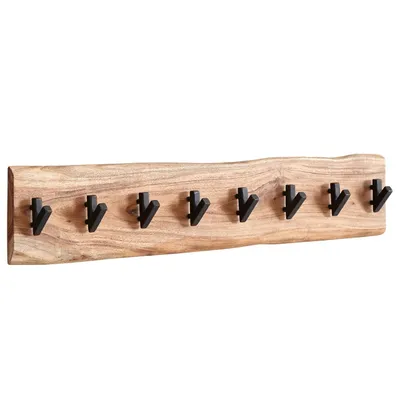 Produktbild von Design Wandgarderobe Akazie Massivholz / Metall 90 x 19 x 9 cm, Hakenleiste Flurgarderobe Wand, Garderobe Holz