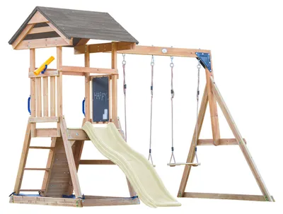 Immagine prodotto di AXI Mia Casetta per bambini in legno con 2 altalene, scivolo crema / Parco giochi all'aperto, recinto per la sabbia, parete per arrampicarsi | Portico altalena/ Giochi in legno all'aperto