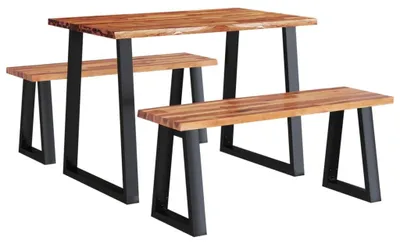 Obrázek produktu pro Jídelní set: Rohová pohovka, jídelní stůl, jídelní set - Masivní akátové dřevo, průmyslový kovový rám - 110 cm