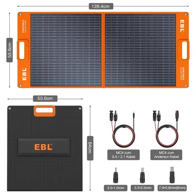 Produktbild von EBL Solaranlage Faltbares 100W Solarmodul, Monokristallin, für Powerstation