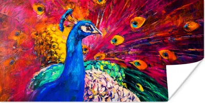 Produktbild von MuchoWow® Poster Gemälde - Vogel - Pfau - Ölgemälde 40x20 cm - Poster für die Wand - Poster Schlafzimmer