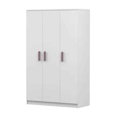Produktbild von Drehtürenschrank, Kinderkleiderschrank 120 cm Weiß/Weiß, erikafarbene Griffe JONAS I 19