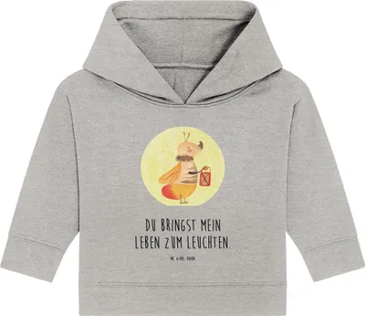 Produktbild von Mr. & Mrs. Panda Organic Baby Hoodie Glühwürmchen 24. - 36. Monat - Heather Grey - Geschenk, Lustige Sprüche, Liebesspruch, Kapuzensweatshirt, Falter, Leuchten, Liebe