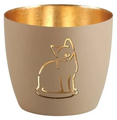 Produktbild von Gift Company Windlicht Madras Katze Sandstone Gold