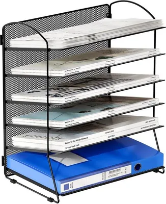Immagine prodotto di Organizzatore da scrivania in metallo Unyqoos®, con 6 scomparti per documenti A4 e riviste, rivestito con verniciatura a polvere, dimensioni 32,5 x 22,5 x 40 cm, design industriale