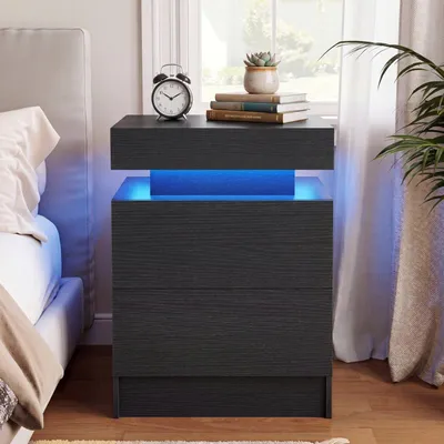 Produktbild von IRONCK Nachttisch mit Ladefunktion, Moderne Nachtschrank mit LED, Grau
