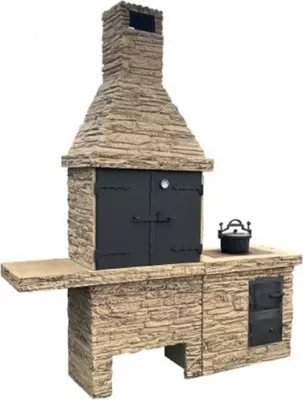Produktbild von Casa Padrino Luxus Beton Gartengrill Beige / Schwarz 196 x 58 x H. 188 cm