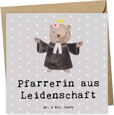 Produktbild von Mr. & Mrs. Panda Klappkarte Pfarrerin Leidenschaft - Grau Pastell - Geschenk, Kirche, Grußkarte, Witzig, faltkarte, doppelkarte, Glückwunschkarte, Spruch, anlasskarte