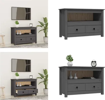 Obrázok produktu pre vidaXL TV skrinka sivá 79x35x52 cm z masívneho borovicového dreva - TV skrinka - TV skrinky - TV skrinka z dreva - TV nábytok