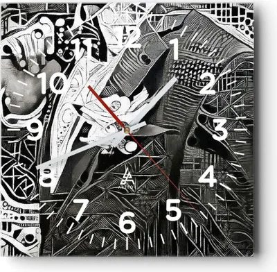Produktbild von Wanduhr - Quadrat - Glasuhr - Abstraktion modern - 40x40cm - Schleichendes Uhrwerk - Lautlos - zum Aufhängen bereit - Dekoration Modern - Wanddekoration aus Glas - C4AC40x40-3478