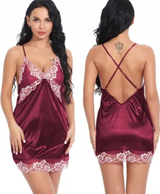 Immagine prodotto di Intimo femminile - Set di raso - Pizzo - Camicia da notte sensuale - Sottoveste - Rosso