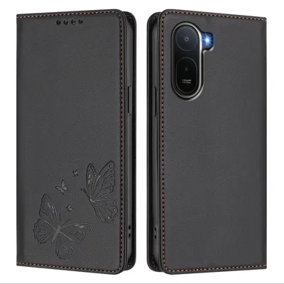 Produktbild von Lederhülle für Xiaomi Redmi A7 Pro, Schmetterling Prägung Leder Brieftasche Schutzhülle mit Ständer Schwarz