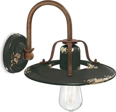 Produktbild von Wandlampe Metall Keramik B: 25 cm Rostbraun Schwarz Shabby Antik E27 Vintage Keramikleuchte