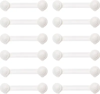 Produktbild von 12 Stück Kinder Sicherung Schrank, Weiß Kindersicherung Schrank, Baby Schranksicherung Schutz Sicherung, für Schränke, Kühlschrank, Tür, 14.5 x 4 cm, Kindersicherung Schubladen Kleber ohne Bohren