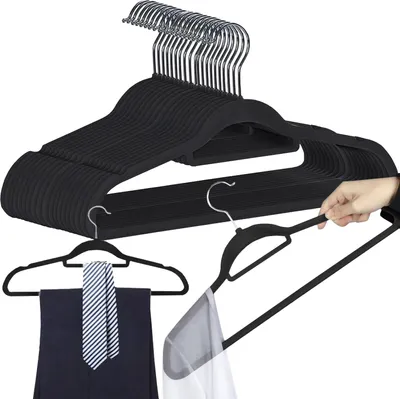 Immagine prodotto di Set appendiabiti 20 pezzi tacche antiscivolo per spalla barra pantaloni gancio girevole a 360° per armadio pantaloni camicie abiti velour 22536, colore:nero/nero