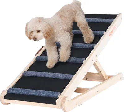 Produktbild von VEVOR Hunderampe 1m lang Hundetreppe mit 6 Querstangen Hundeautorampe aus Kiefernholz Gummi Hundeeinstiegshilfe 6-stufige Höheneinstellungen Tierrampe ca. 113kg Tragfähigkeit für große kleine Hunde