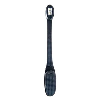 A black LED reading light with a clip.